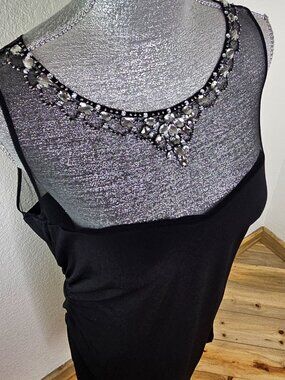 Hailey Logan Black Mini Dress with Gem Embellished Mesh Neckline Size XXL